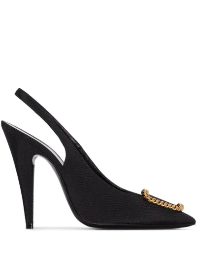 Saint Laurent Chain-link Appliqué Slingback Pumps In Black