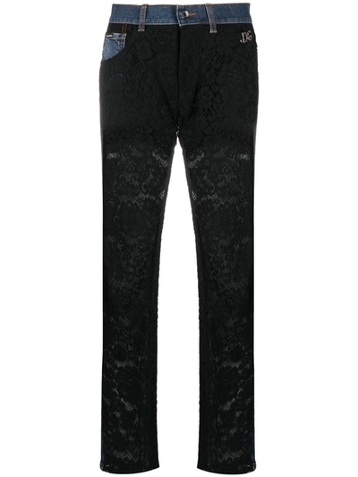 Dolce & Gabbana Lace-panel Boyfriend Jeans In Black