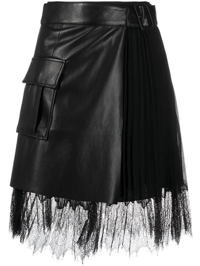 Self-portrait Faux-leather Wrap Pleated Skirt In Black