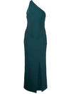 Herve Leger Icon Asymmetric One-shoulder Midi Gown In Slate Teal