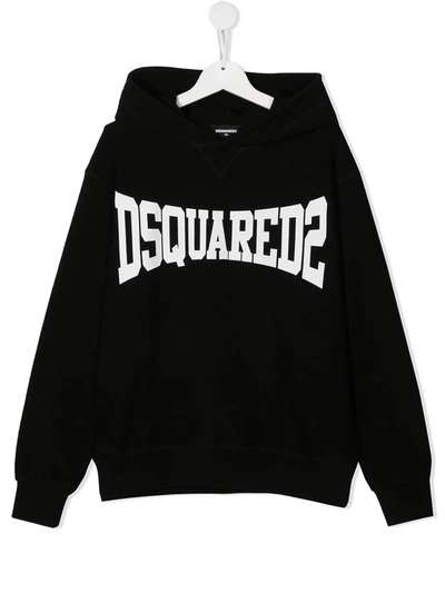 Dsquared2 Kids' Logo Print Cotton Hoodie In Black