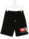 Diesel Kids' Logo-print Drawstring Track Shorts In Black