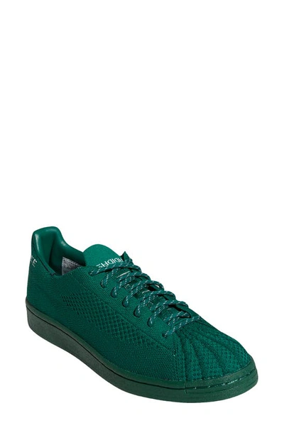 Adidas Originals Pharrell Williams Superstar Embroidered Primeknit Sneakers In Green
