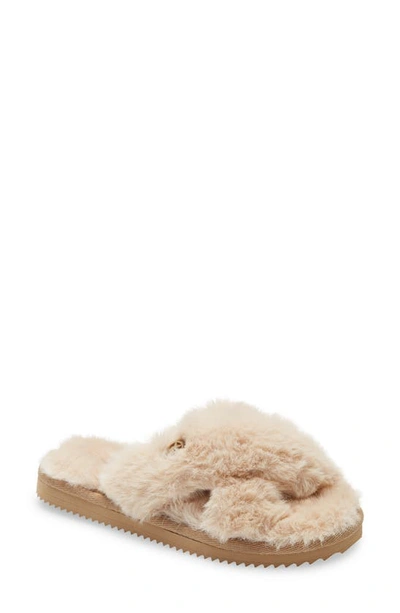 Michael Michael Kors Lala Faux Fur Slide Slipper In Camel Faux Fur