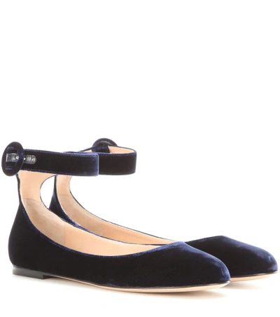 Gianvito Rossi Virna Suede Ankle-strap Ballet Flats In Dark Blue