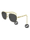 GUCCI GG0727S SUNGLASSES,GG0727S 001 GOLD GOLD GREY