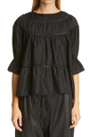 Merlette Sol Tiered Pima Cotton-lawn Blouse In Black