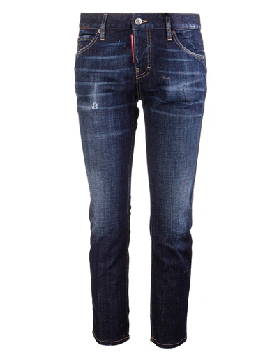 Dsquared2 Dark Night Red Spots Wash Cool Girl Cropped Woman Jeans In Denim