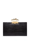 ALEXANDER MCQUEEN FOUR RINGS SKULL CLUTCH IN CROCODILE PRINT LEATHER,5705821HB0T1000