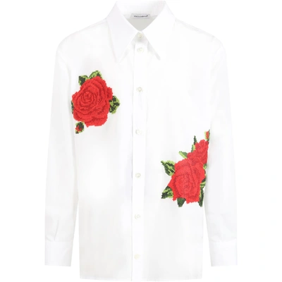 Dolce & Gabbana Kids' White Shirt For Girl With Roses