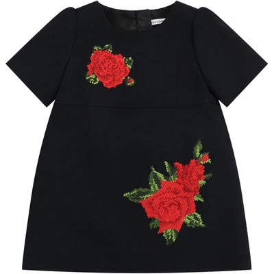 Dolce & Gabbana Black Dress For Babygirl With Roses