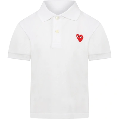 Comme Des Garçons Play White Polo T-shirt For Kids With Logo