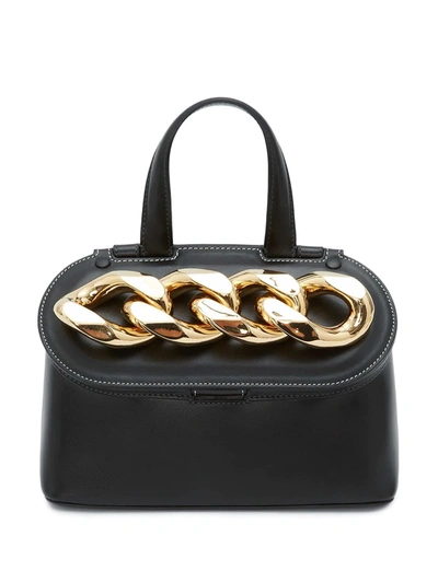Jw Anderson Small Chain Lid - Leather Top Handle Bag In Black