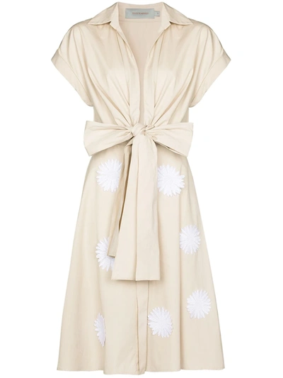 Silvia Tcherassi Paloma Cotton Midi Dress With Oversized Bow In Beige