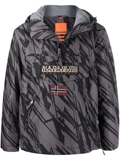 Napapijri Norway Geometric-print Hooded Jacket In Grey