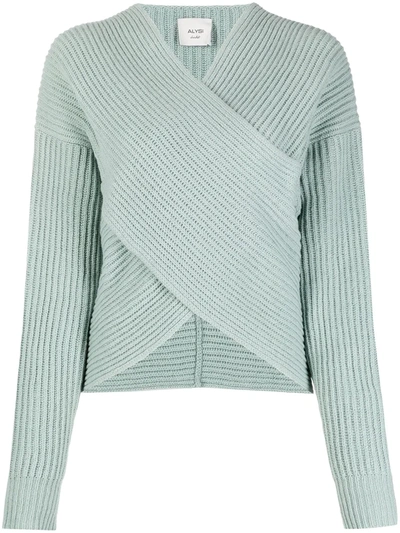 Alysi Ribbed Knit Wraparound Jumper In Green