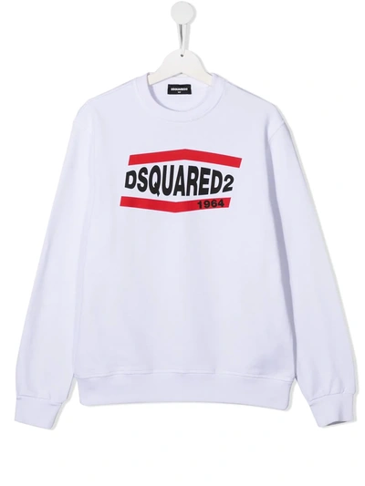 Dsquared2 Kids' Logo Print Cotton Sweatshirt In White