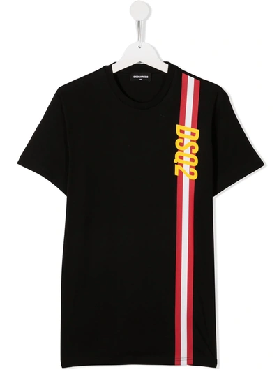 Dsquared2 Kids' Logo Stripe-detail T-shirt (4-16 Years) In Nero