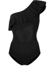 Isabel Marant Sicilya Ruffled One-shoulder Swimsuit In Black