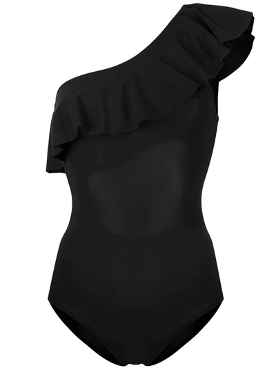 Isabel Marant Ruffle-trim One-shoulder Swimsuit In Black