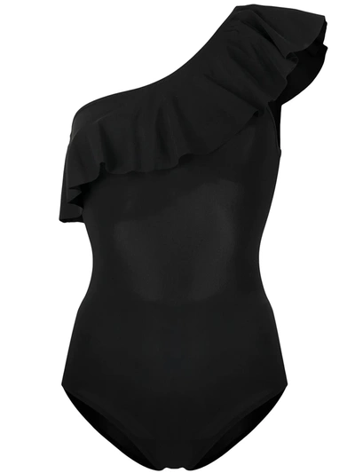 Isabel Marant Sicilya Ruffled One-shoulder Swimsuit In Black
