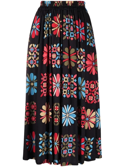La Doublej Abstract-print Midi Skirt In Black