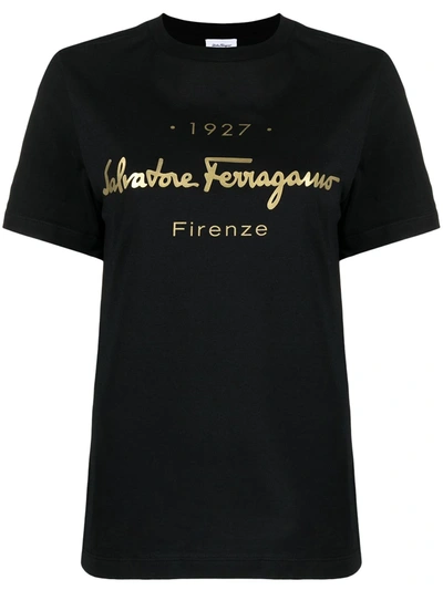 Ferragamo 1927 Signature Print T-shirt In Black,gold
