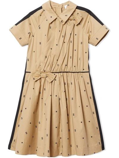 Burberry Teen Star And Monogram Print Flared Dress In Beige
