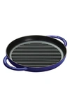 Staub 10-inch Round Enameled Cast Iron Double Handle Grill Pan In Dark Blue