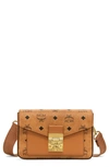 Mcm Small Millie Visetos Water Resistant Leather Crossbody Bag In Cognac