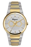 Ferragamo Men's 41mm Two-tone Bracelet Watch In Gold/ Silver/ Gold