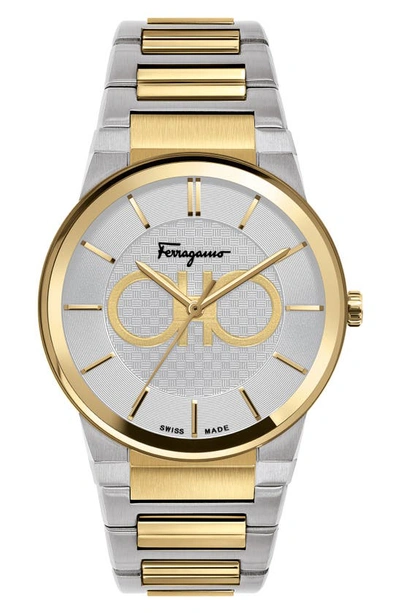 Ferragamo Men's 41mm Two-tone Bracelet Watch In Gold/ Silver/ Gold