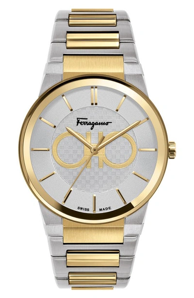 Ferragamo Men's 41mm Two-tone Bracelet Watch In Ip Yellow Gold