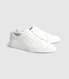 REISS MENS WHITE LEATHER TUMBLED SNEAKERS, SIZE: 10,REISS81700300043