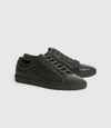 REISS MENS BLACK LEATHER TUMBLED TRAINERS, SIZE: 9,REISS81704920009