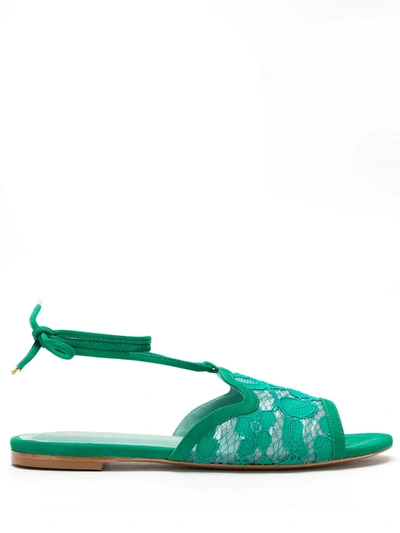 Blue Bird Shoes Garden Lace Flat Slide In Green