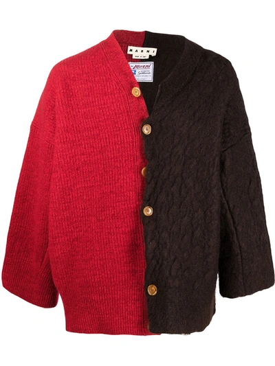 Marni Two-tone Cardigan In Red