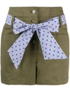 Sjyp Double Waist Shorts With Dotted Belt Strap In Green