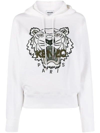 Kenzo Embroidered Tiger Hooded Sweatshirt In White,green