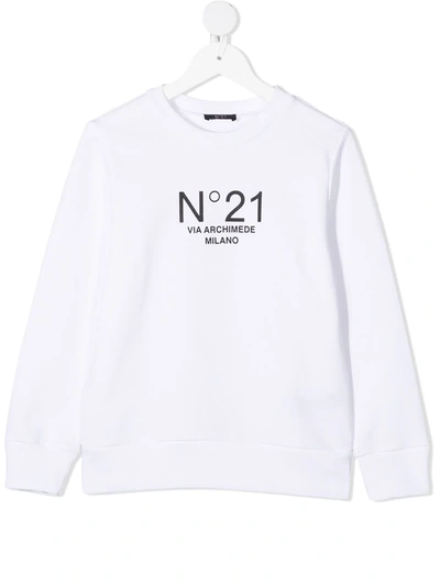 N°21 Teen Logo Print Cotton Sweatshirt In White