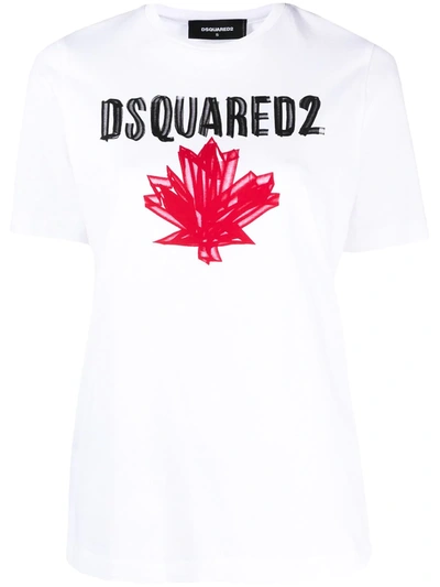 Dsquared2 White Canada Flag T-shirt In White,black,red