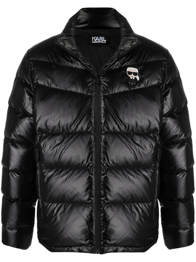 Karl Lagerfeld K/ikonic 标志性logo贴花绗缝夹克 In Black