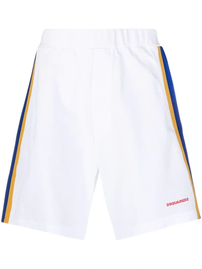 Dsquared2 Side Stripe Logo Shorts Pants Man In White