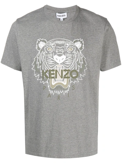 Kenzo Grey T-shirt With Tiger And Logo Print