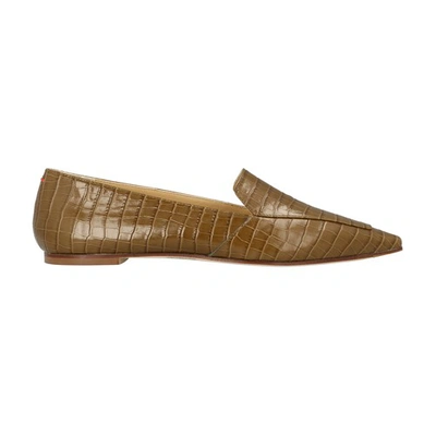 Aeyde Crocodile-effect Leather Loafers In Khaki