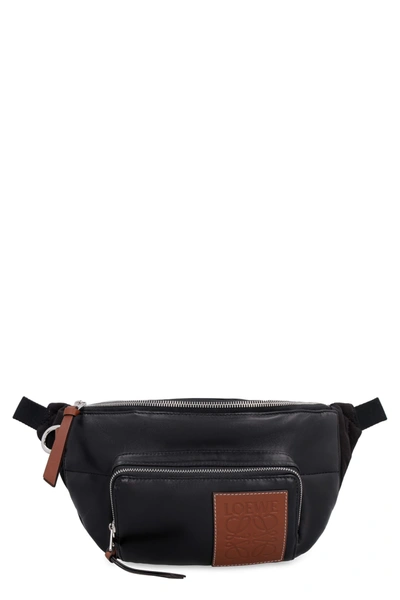 Loewe Puffy Bumbag Leather Belt Bag With Logo In Black