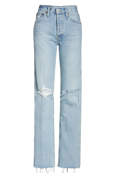 Re/done 90s Loose Straight Cropped Distressed Mid-rise Jeans In Denim-lt