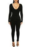 NAKED WARDROBE SNATCHED BUSTIER LONG SLEEVE JUMPSUIT,NW-J0326