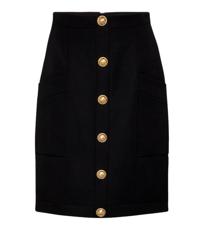Balmain Button-embellished Wool-twill Mini Skirt In Black