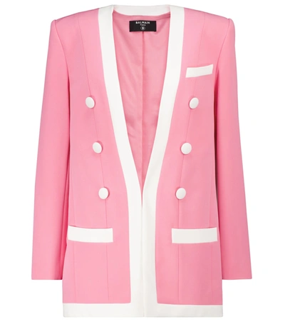Balmain Contrasting-trim Structured-shoulder Blazer In Oaj Rose/wh